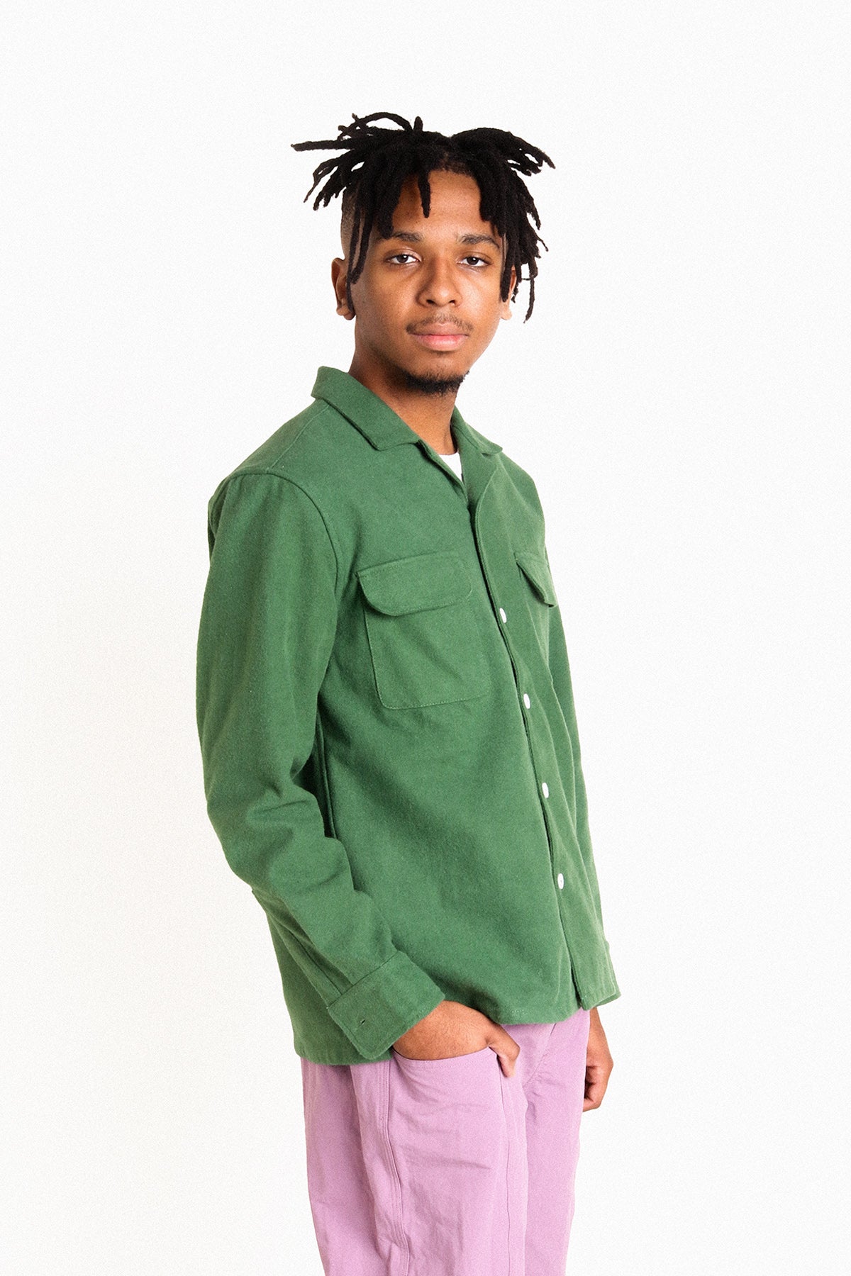 Brother Brother Forest Green Brushed Camp Collar Shirt