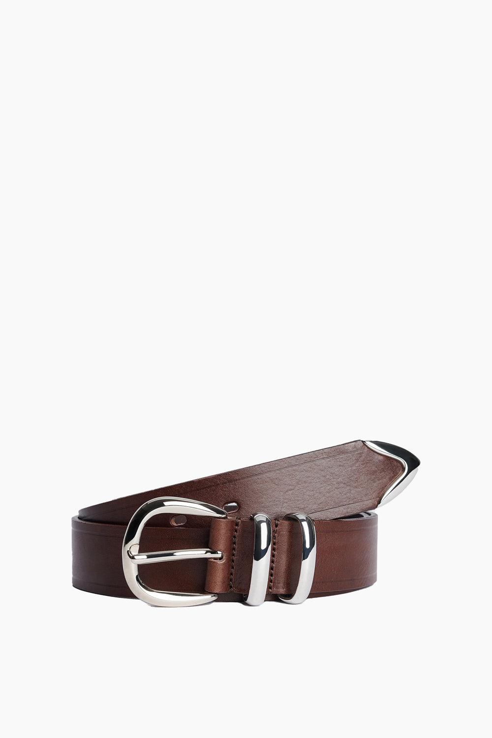 Sunflower Tip End Leather Belt Brown