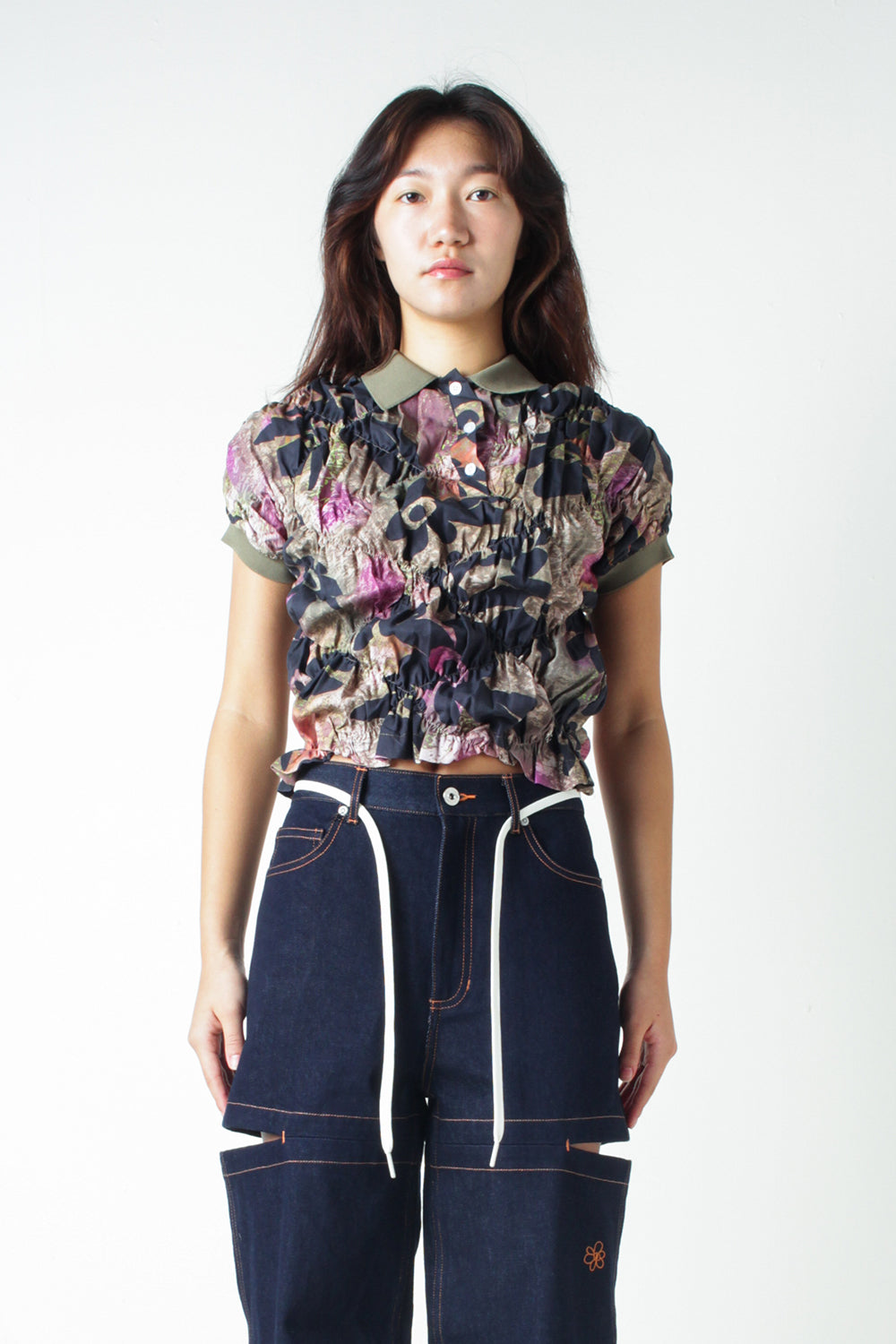 Perks & Mini Walking On Flowers Gathered Polo Top