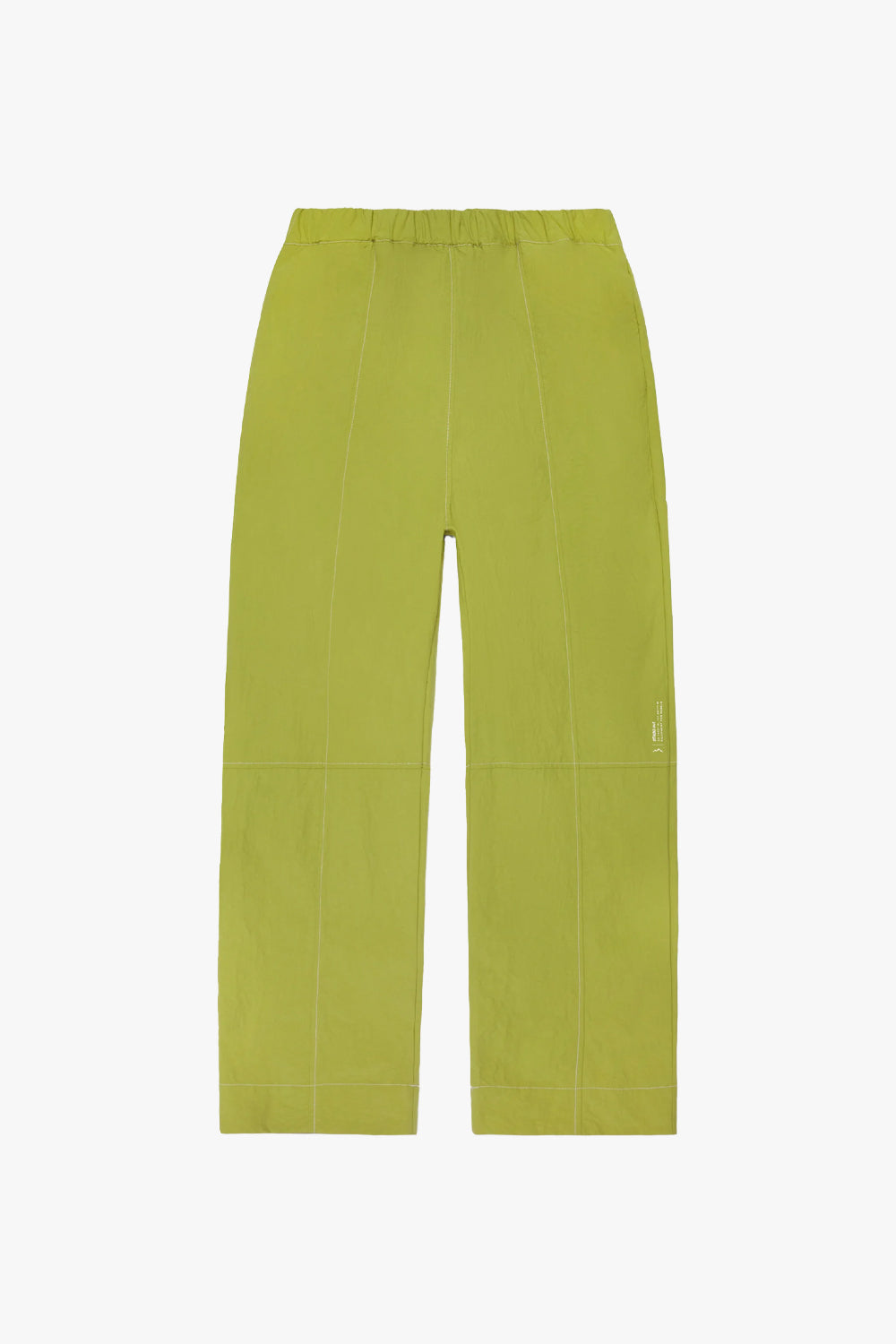 front image of a bright, yet muted green contrast stitched in white nylon pants from afield out