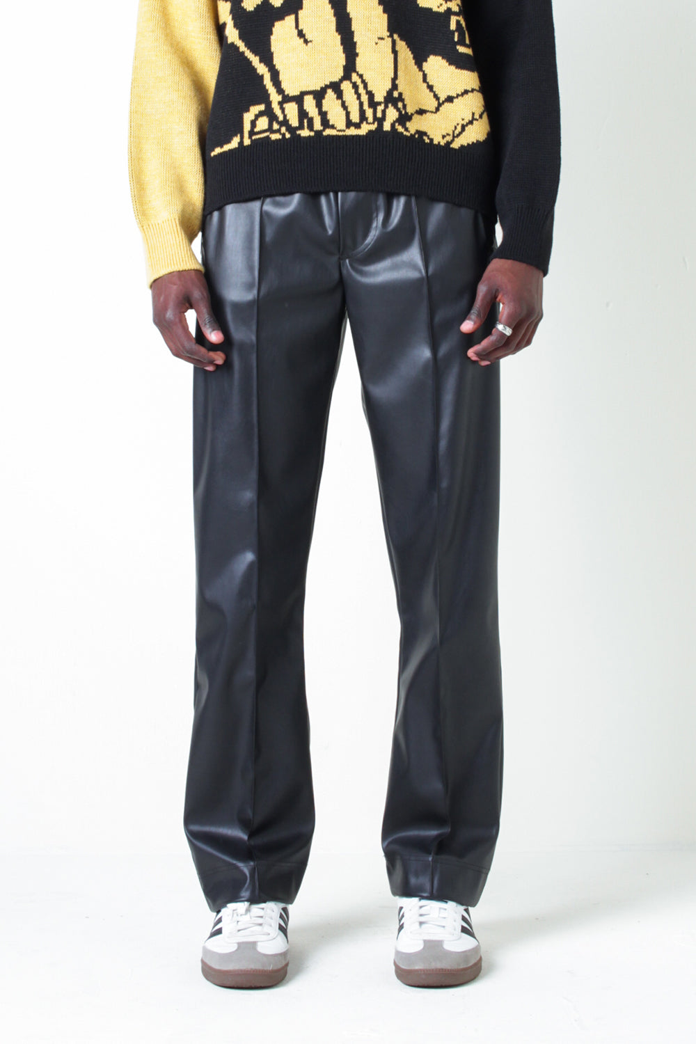 Sunflower Faux Leather Track Pants Black