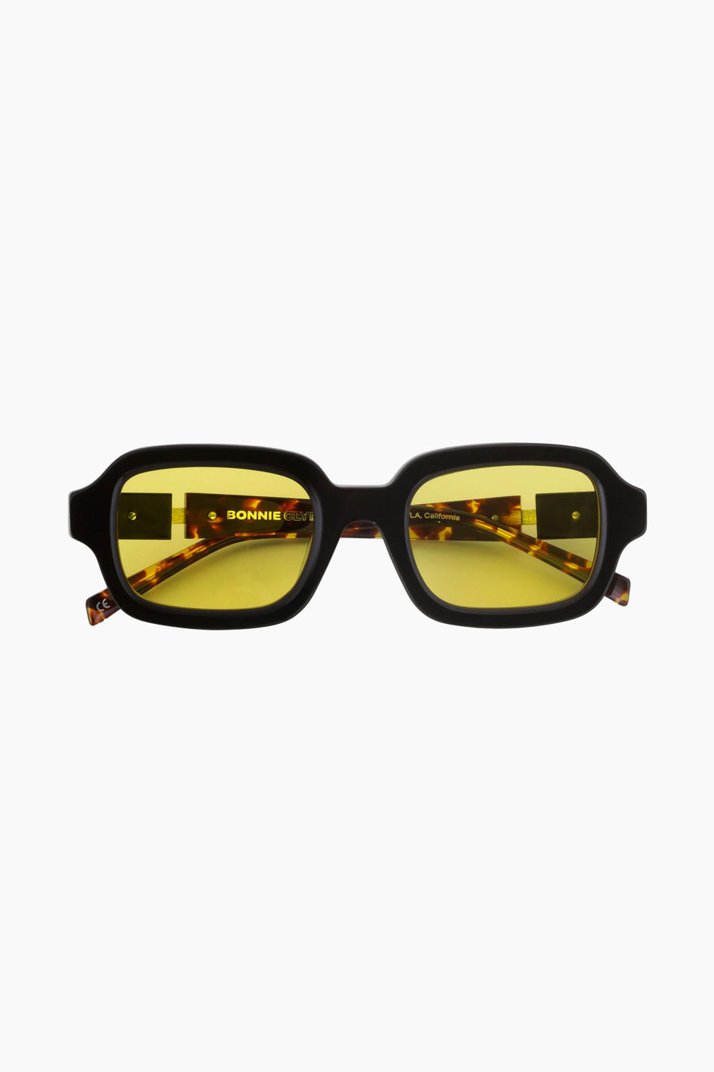 Bonnie Clyde Black Tortoise Shy Guy Sunglasses Yellow Tint